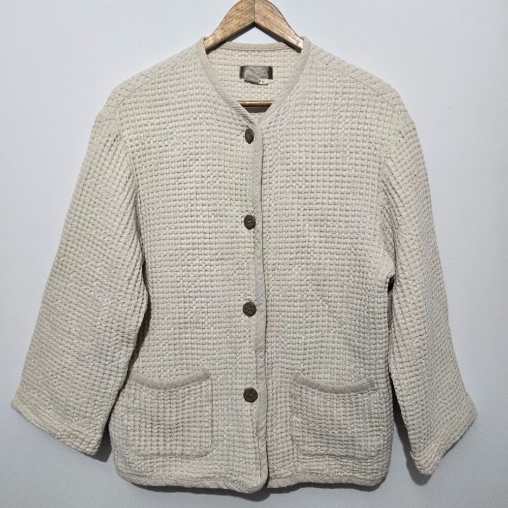 The Territory Ahead Womens Linen Blend Waffle Knit Button Up Cardigan Sz M Beige